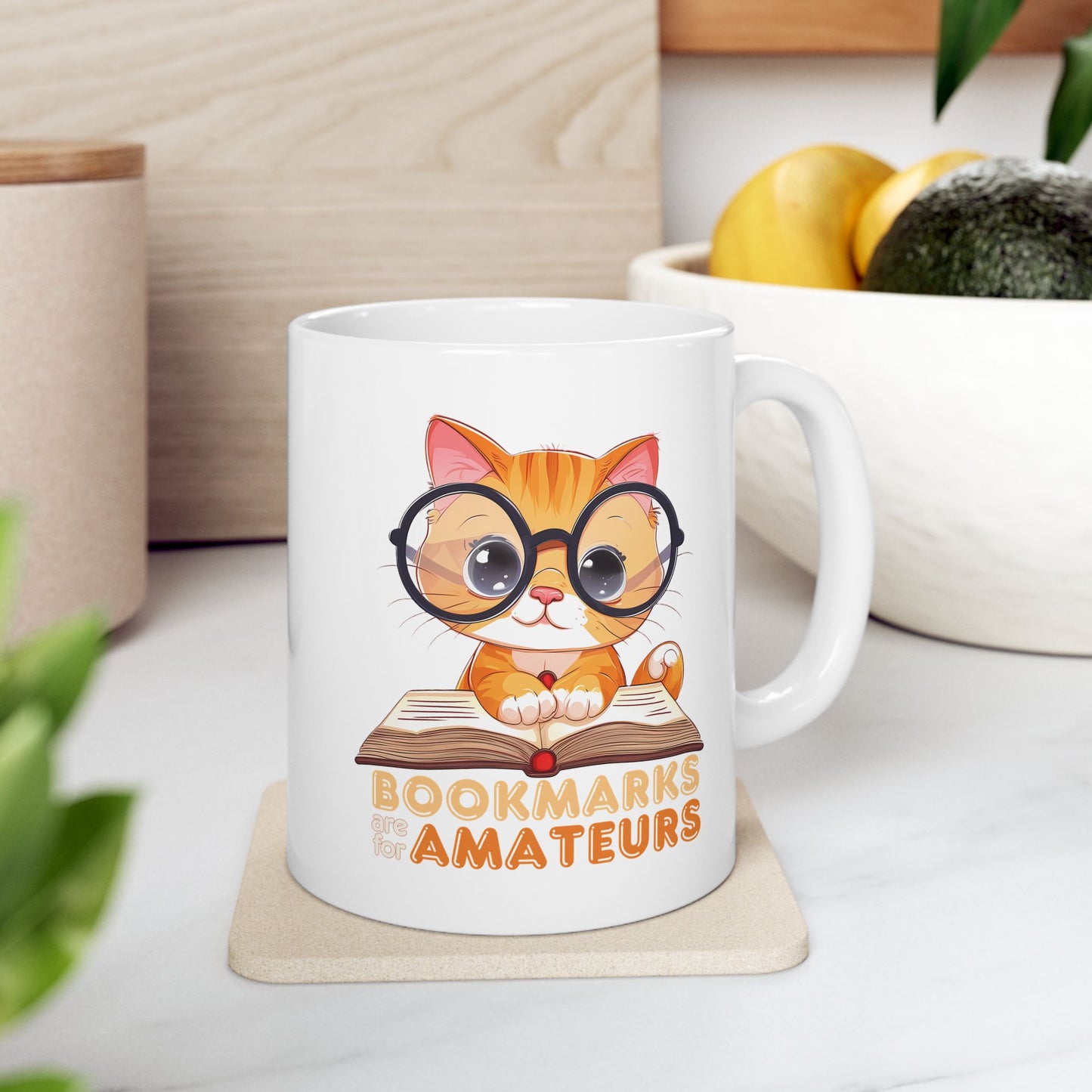 Bookmarks Are for Amateurs Cat Bookworm Mug – Funny Coffee Cup
