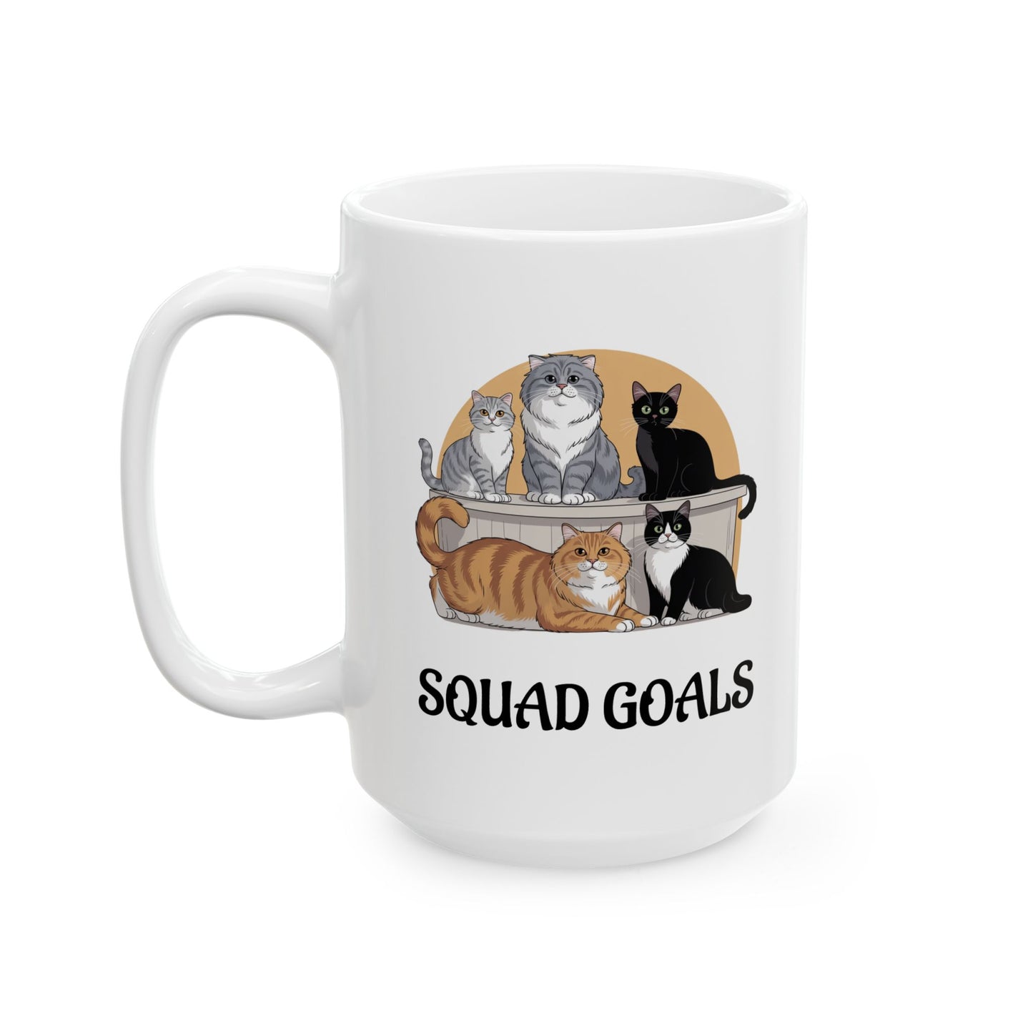 Squad Goals Multi-Cat Ceramic Mug – Funny Kitty Squad Coffee Cup