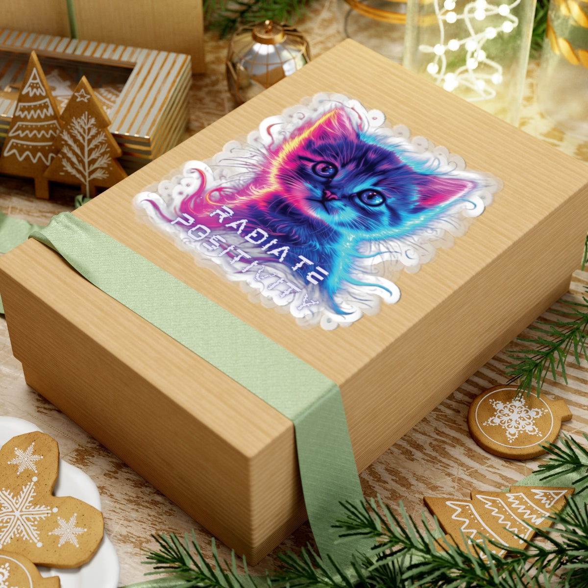 Radiate Positivity Cat Stickers | Cute Cat Art, Laptop Decal, Positive Vibes, Gift for Cat Lovers, Room Decor