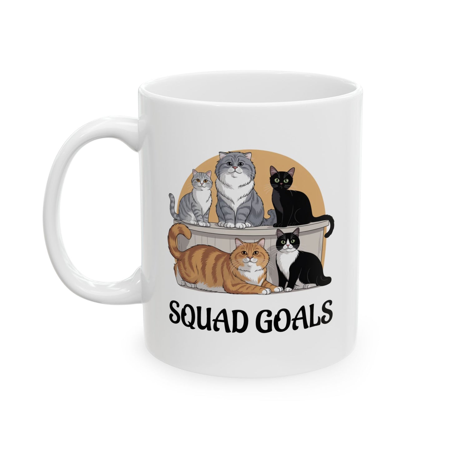 Squad Goals Multi-Cat Ceramic Mug – Funny Kitty Squad Coffee Cup