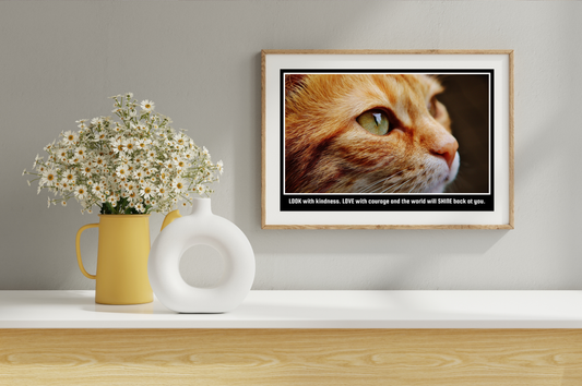Ginger Cat “Look with Kindness” Inspirational Quote Poster – Archival Wall Art Print