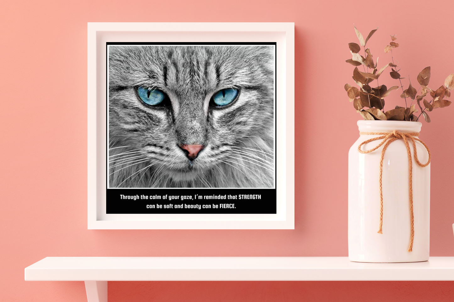 Fierce Elegance Blue Eyed Cat Inspirational Wall Art