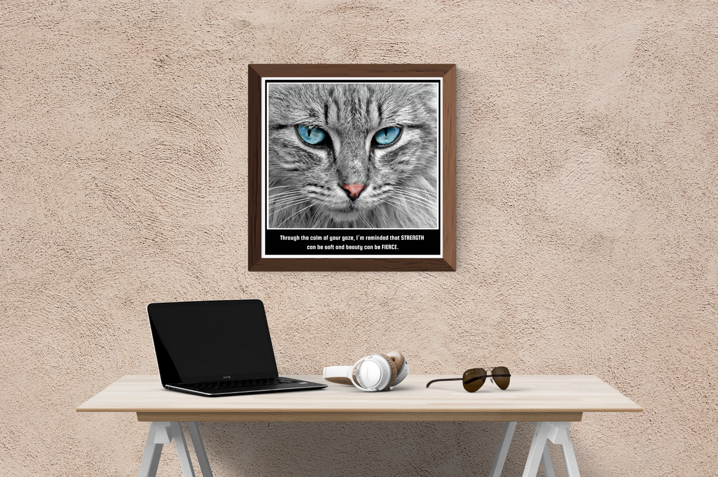 Fierce Elegance Blue Eyed Cat Inspirational Wall Art