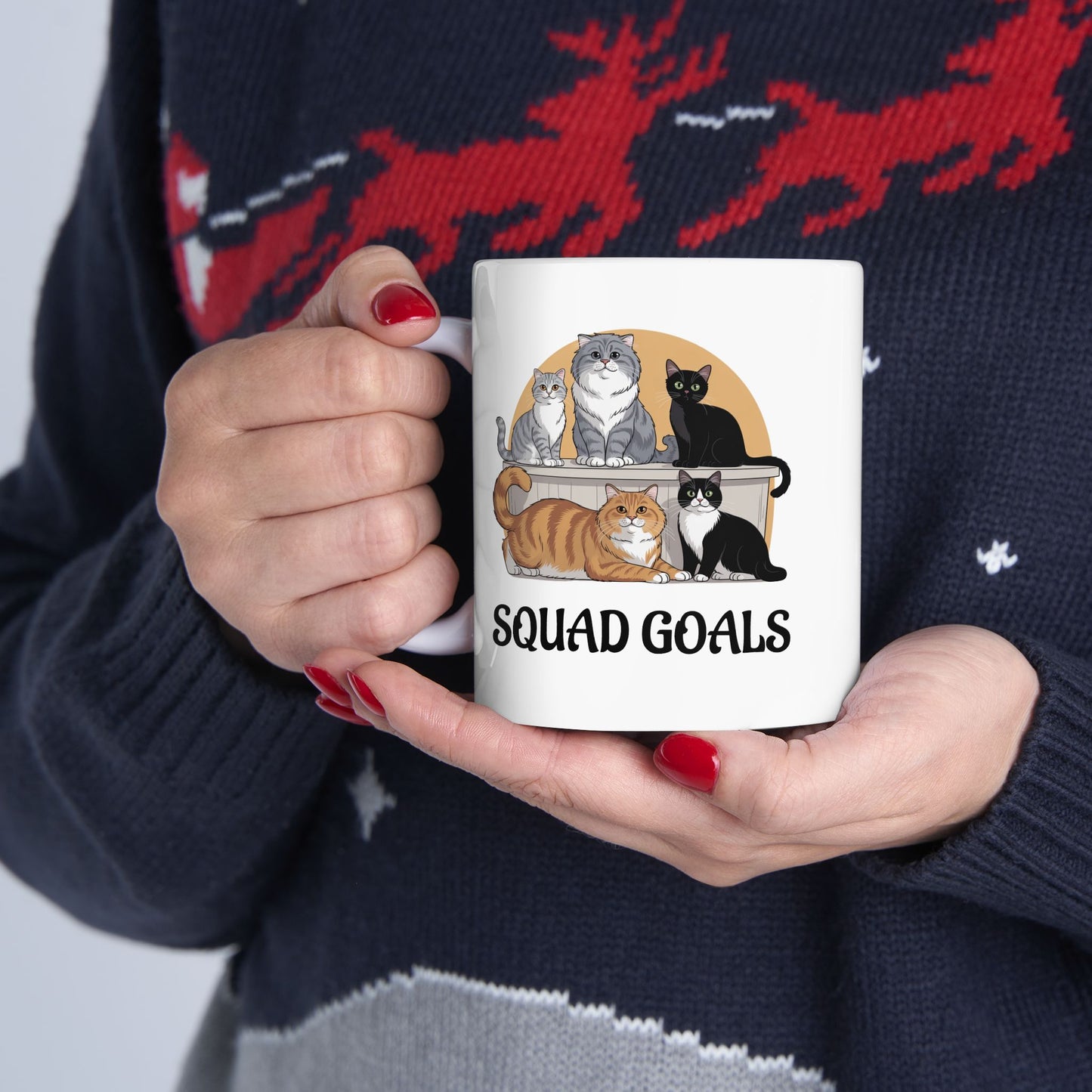 Squad Goals Multi-Cat Ceramic Mug – Funny Kitty Squad Coffee Cup
