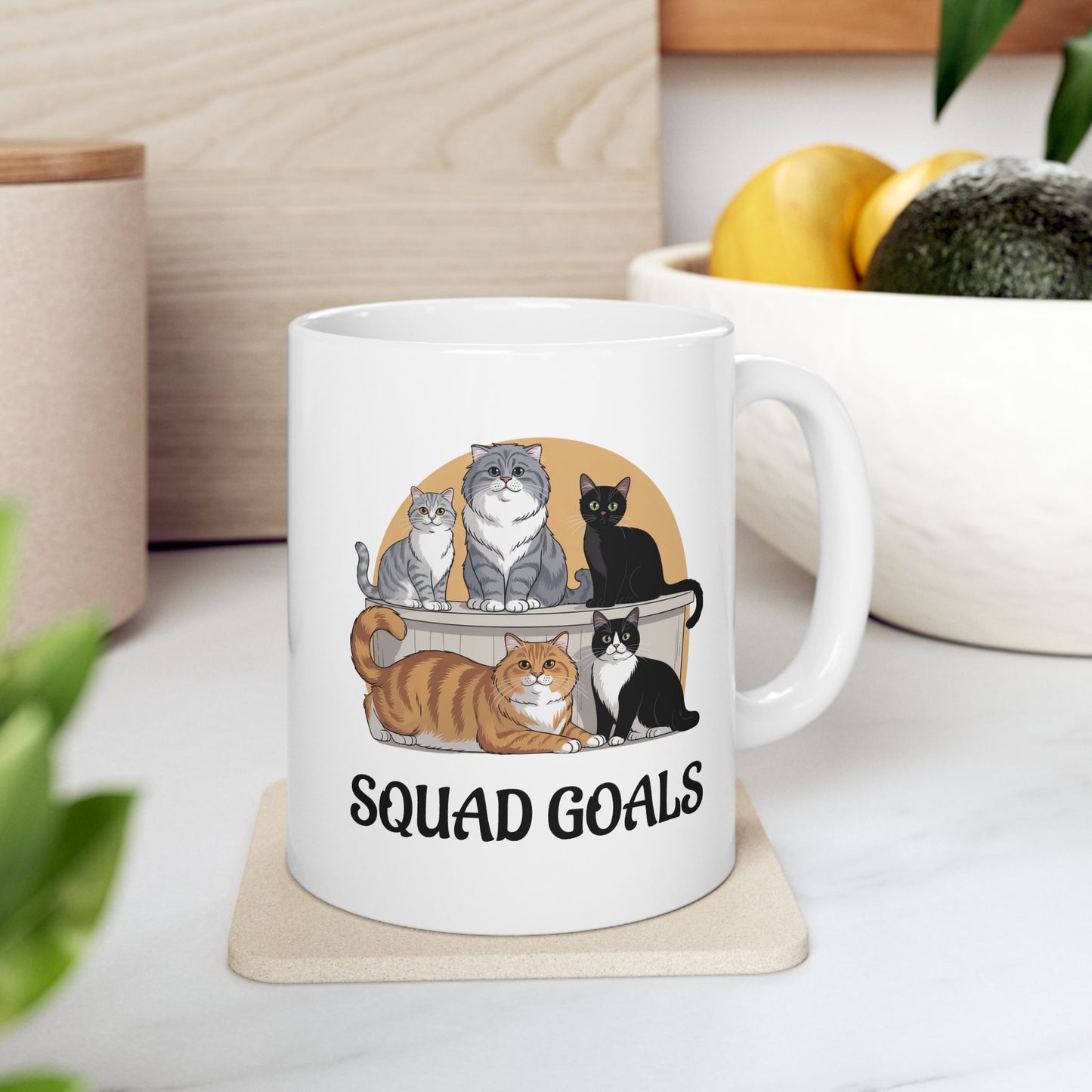 Squad Goals Multi-Cat Ceramic Mug – Funny Kitty Squad Coffee Cup